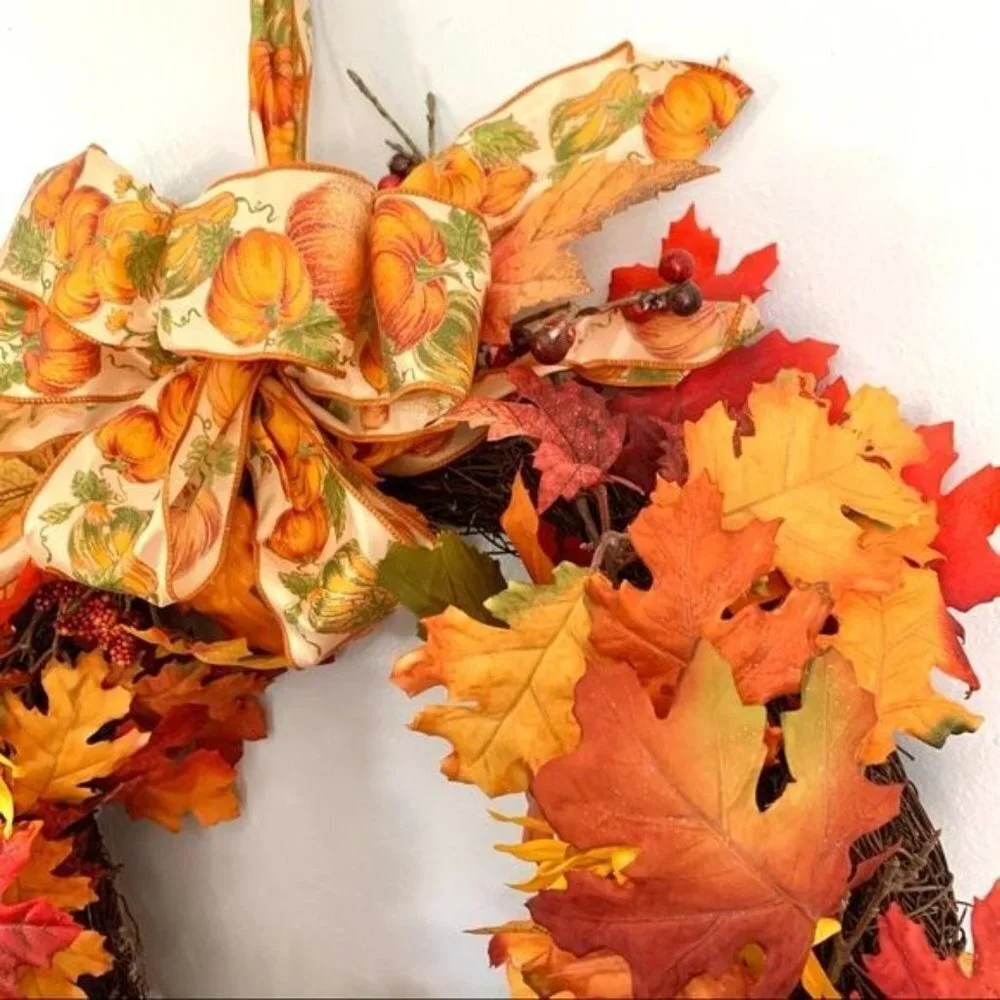 Thanksgiving Fall Faux Floral Round Wreath Autumn Holiday Decor Gift Idea